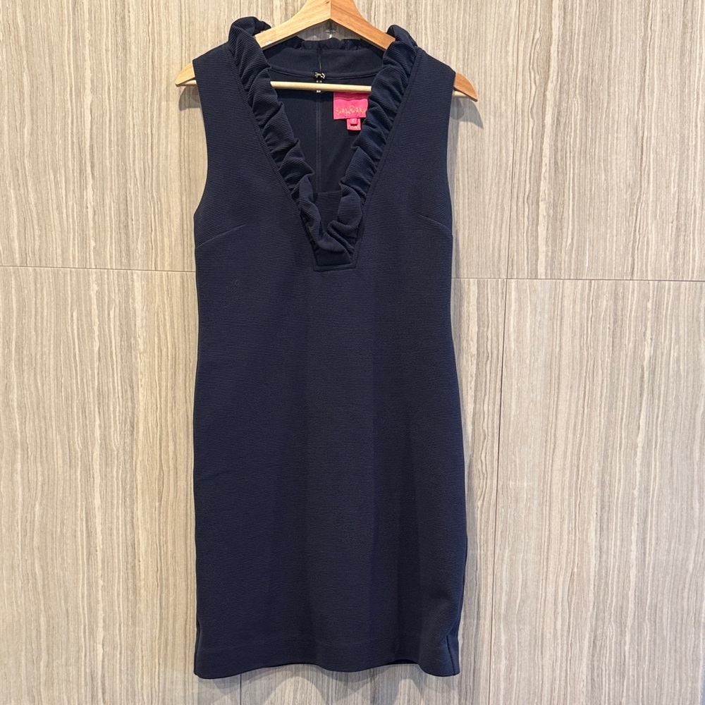 Lilly Pulitzer Navy Ruffle V-Neck Tisbury Dress